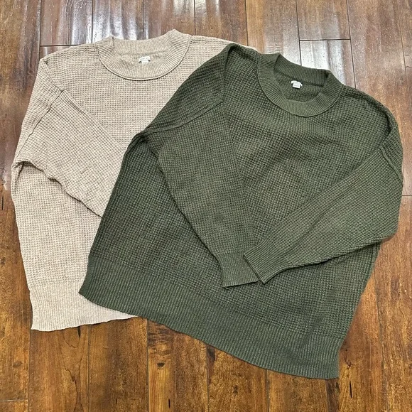 Two Aerie Women's Olive and Taupe Crewneck Sweaters - Picture 7 of 9